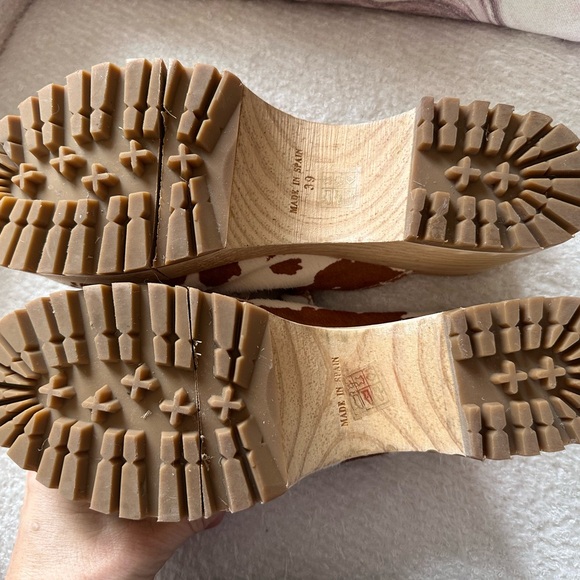 Free People Corbin Loafer Clog brown white cow print suede /pony hair size 39 - Picture 9 of 12